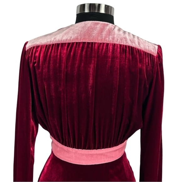 RAQUEL DINIZ EVA RUBY ROSE QUARTZ VELVET LONG SLEEVE CUTOUT A LINE MIDI DRESS - Picture 9 of 14